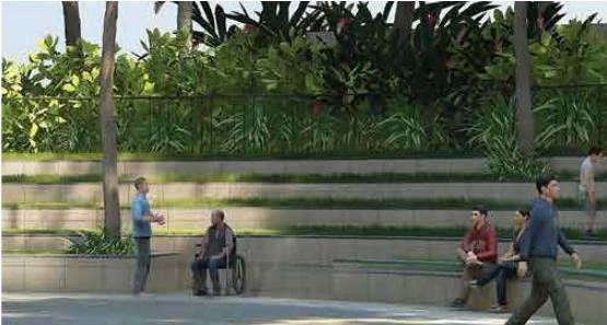 Stepped amphitheatre seating with people
