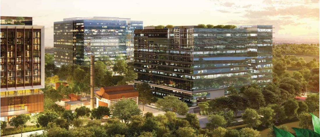 Godrej office towers surrounded by trees